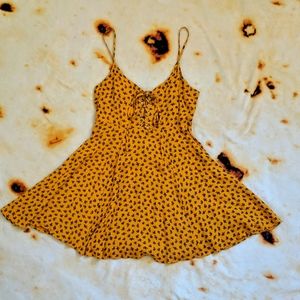 Forever 21 spaghetti strap dress, medium, mustard yellow with black roses